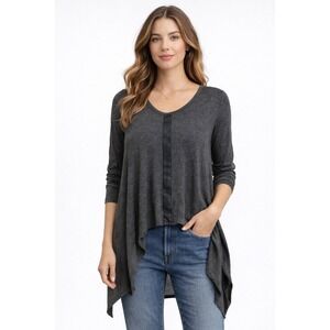 Red 23 Womens Charcoal Gray Stripe Handkerchief Hem Tunic Top XS Made in USA